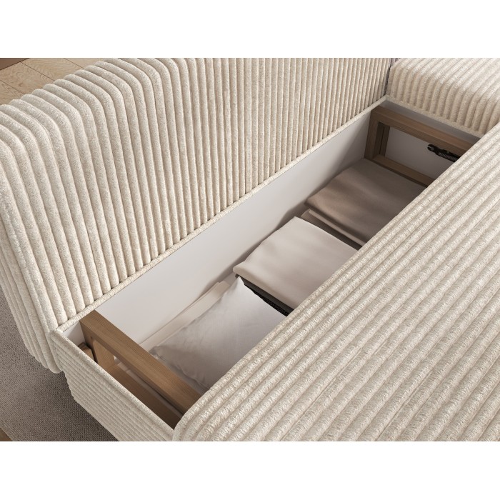 Canapé d'angle Beige clair 3 places coffre à literie 206x90x146cm GINA 