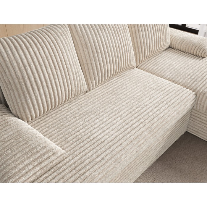 Canapé d'angle Beige clair 3 places coffre à literie 206x90x146cm GINA 