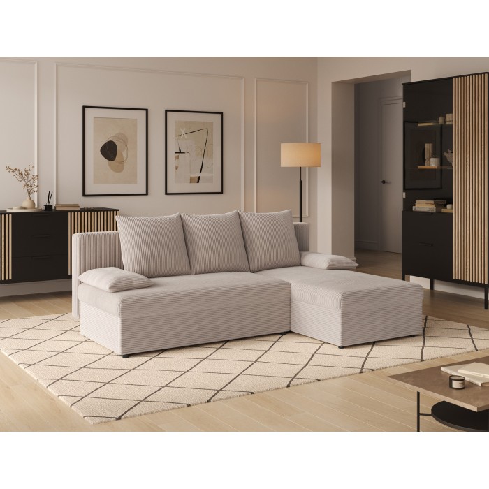 Canapé d'angle Beige 3 places méridienne compacte 206x90x146cm GINA 