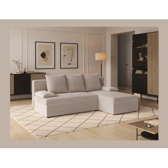 Canapé d'angle Beige 3 places méridienne compacte 206x90x146cm GINA 