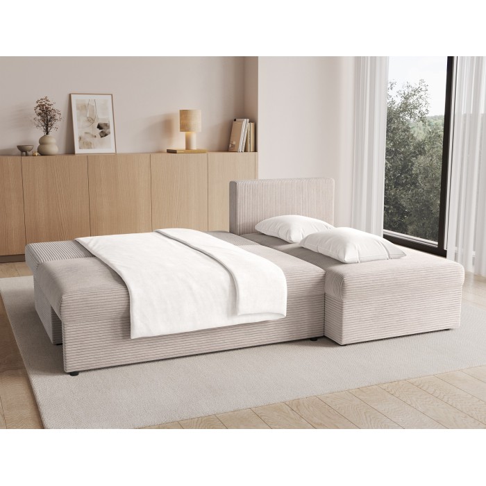 Canapé d'angle Beige 3 places méridienne compacte 206x90x146cm GINA 