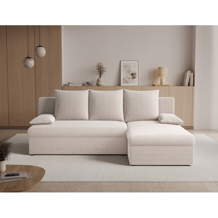 Canapé d'angle Beige 3 places méridienne compacte 206x90x146cm GINA 
