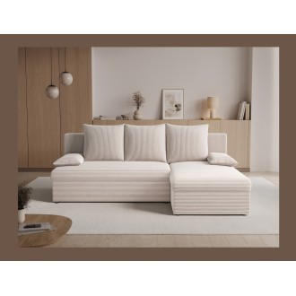 Canapé d'angle Beige 3 places méridienne compacte 206x90x146cm GINA 