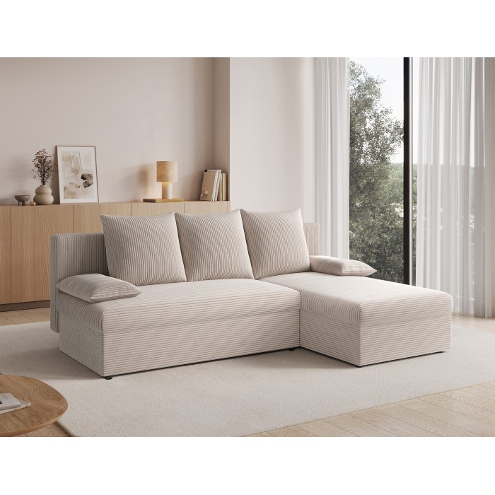 Canapé d'angle Beige 3 places méridienne compacte 206x90x146cm GINA 