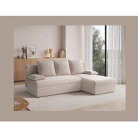 Canapé d'angle Beige 3 places méridienne compacte 206x90x146cm GINA 