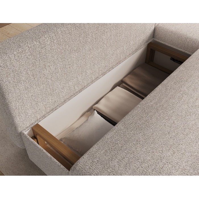 Canapé d'angle Beige 3 places méridienne compacte 206x90x146cm GINA 