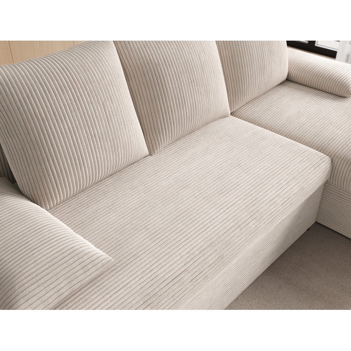 Canapé d'angle Beige 3 places méridienne compacte 206x90x146cm GINA 