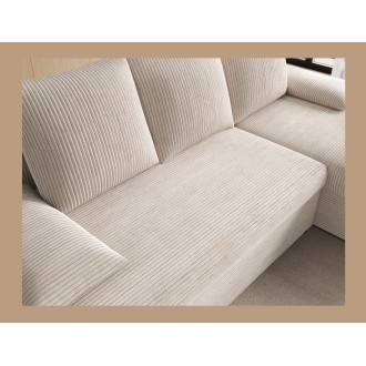 Canapé d'angle Beige 3 places méridienne compacte 206x90x146cm GINA 