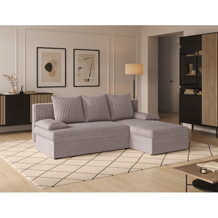 Canapé d'angle Gris 3 places 3 places avec coffre 206x90x146cm GINA 