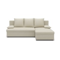 Canapé d'angle Beige 3 places convertible compact 206x90x146cm GINA 