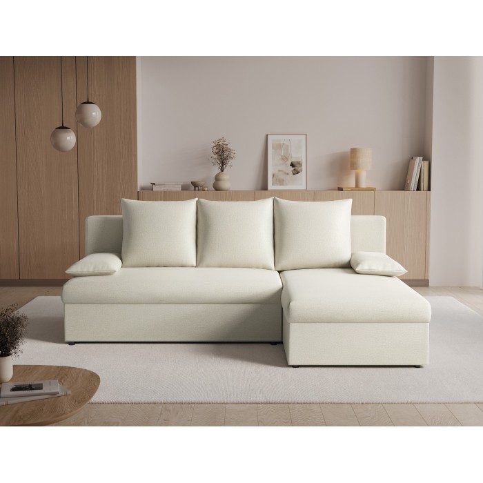Canapé d'angle Beige 3 places convertible compact 206x90x146cm GINA 