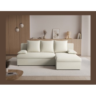 Canapé d'angle Beige 3 places convertible compact 206x90x146cm GINA 