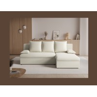 Canapé d'angle Beige 3 places convertible compact 206x90x146cm GINA 