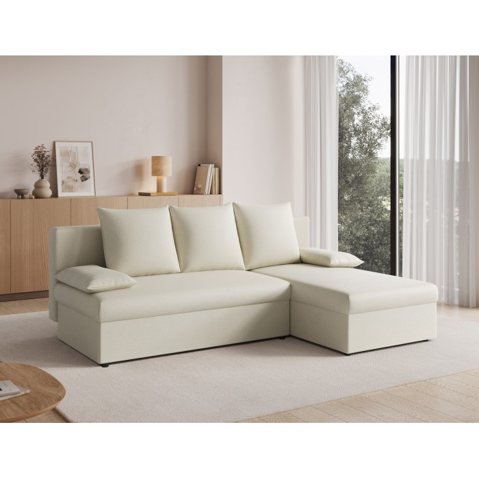 Canapé d'angle Beige 3 places convertible compact 206x90x146cm GINA 
