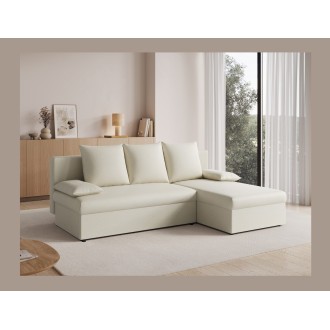 Canapé d'angle Beige 3 places convertible compact 206x90x146cm GINA 