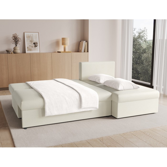 Canapé d'angle Beige 3 places convertible compact 206x90x146cm GINA 