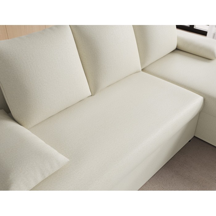 Canapé d'angle Beige 3 places convertible compact 206x90x146cm GINA 