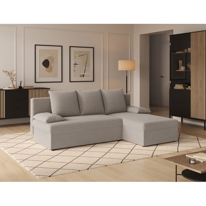 Canapé d'angle Beige 3 places angle adaptable 206x90x146cm GINA 