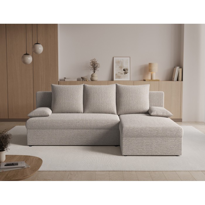 Canapé d'angle Beige 3 places angle adaptable 206x90x146cm GINA 