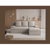 Canapé d'angle Beige 3 places angle adaptable 206x90x146cm GINA 