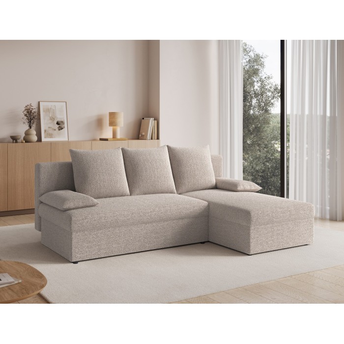 Canapé d'angle Beige 3 places angle adaptable 206x90x146cm GINA 