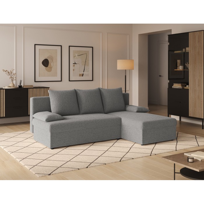 Canapé d'angle Gris 3 places couchage d'appoint 206x90x146cm GINA 
