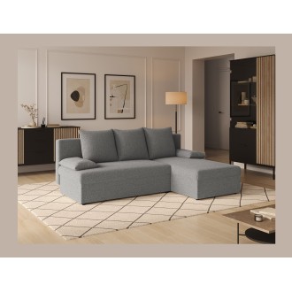 Canapé d'angle Gris 3 places couchage d'appoint 206x90x146cm GINA 
