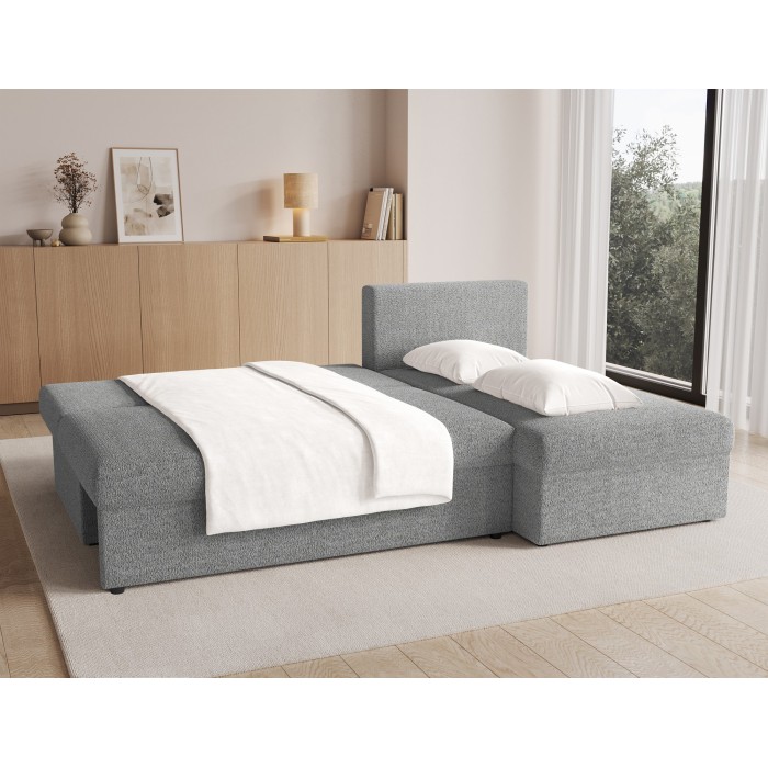 Canapé d'angle Gris 3 places couchage d'appoint 206x90x146cm GINA 
