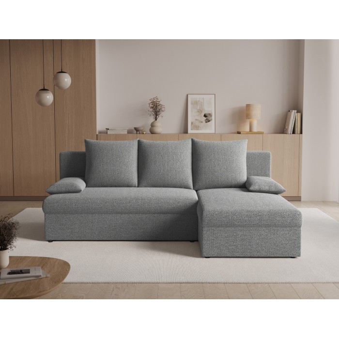 Canapé d'angle Gris 3 places couchage d'appoint 206x90x146cm GINA 