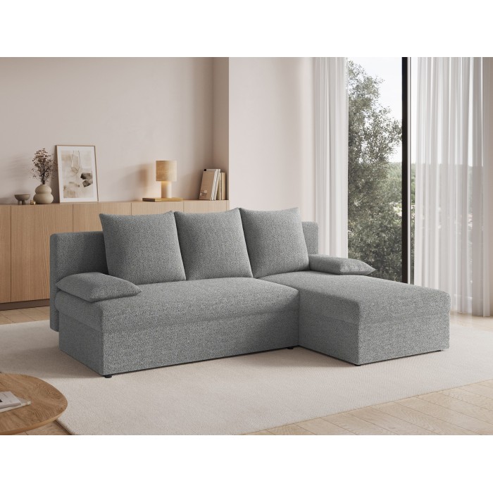 Canapé d'angle Gris 3 places couchage d'appoint 206x90x146cm GINA 