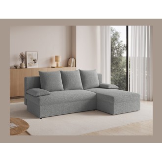 Canapé d'angle Gris 3 places couchage d'appoint 206x90x146cm GINA 