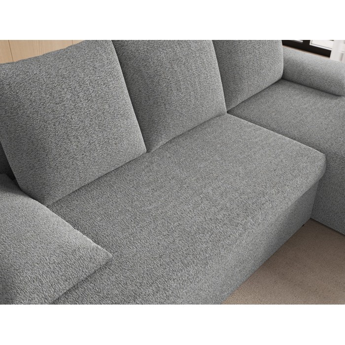Canapé d'angle Gris 3 places couchage d'appoint 206x90x146cm GINA 