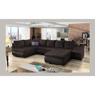 Canapé panoramique GYOVANI chocolat angle droit convertible avec coffre 