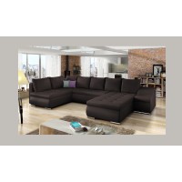 Canapé panoramique GYOVANI chocolat angle droit convertible avec coffre 