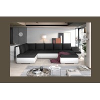 Canapé panoramique GYOVANI noir et blanc angle droit convertible couchage 140x294cm 