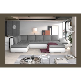 Canapé panoramique GYOVANI gris et blanc angle droit convertible 6 places 