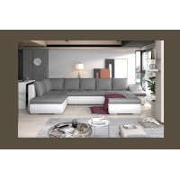 Canapé panoramique GYOVANI gris et blanc angle droit convertible 6 places 