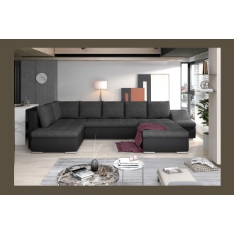 Canapé panoramique GYOVANI gris et noir angle droit convertible mousse T30 