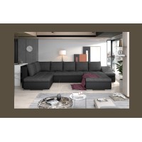 Canapé panoramique GYOVANI gris et noir angle droit convertible mousse T30 