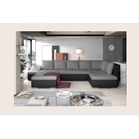 Canapé panoramique GYOVANI gris et noir angle gauche convertible couchage 140x294cm 