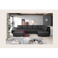 Canapé panoramique GYOVANI gris et noir angle gauche convertible 6 places 