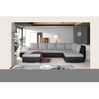 Canapé panoramique GYOVANI gris clair et noir angle gauche convertible mousse T30 