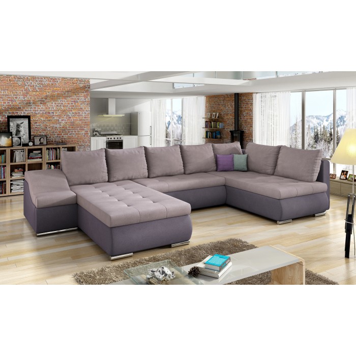 Canapé panoramique GYOVANI rose et violet angle gauche convertible mousse T30 