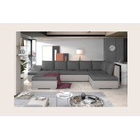 Canapé panoramique GYOVANI gris foncé et gris clair angle gauche convertible avec têtières 