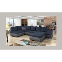 Canapé panoramique GYOVANI bleu et gris angle droit convertible couchage 140x294cm 