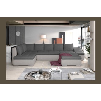 Canapé panoramique GYOVANI gris foncé et gris clair angle droit convertible pieds métal 
