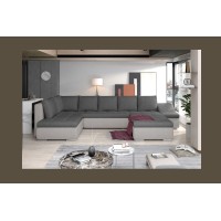 Canapé panoramique GYOVANI gris foncé et gris clair angle droit convertible pieds métal 