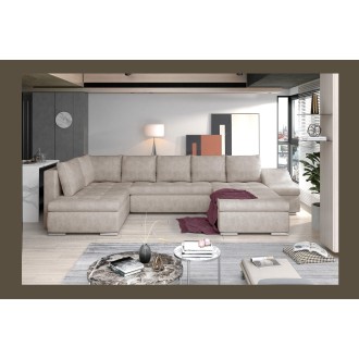 Canapé panoramique GYOVANI beige angle droit convertible mousse T30 