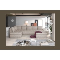 Canapé panoramique GYOVANI beige angle droit convertible mousse T30 