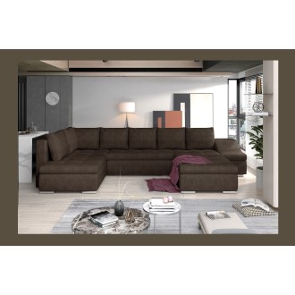 Canapé panoramique GYOVANI chocolat angle droit convertible avec têtières 